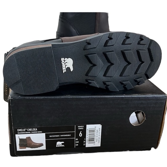 NEW IN BOX Sorel Emelie Chelsea boots black/brown size 6 - Picture 6 of 8